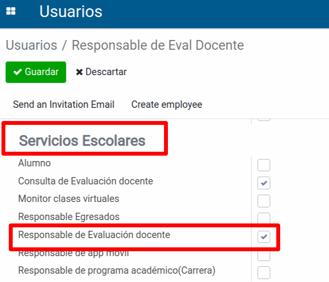 Permisos de acceso-Evaluación Docente-Oohel Planner